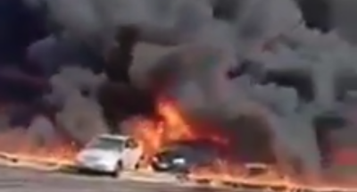 بالفيديو .. حريق هائل داخل موقف العاشر بمدينة السلام